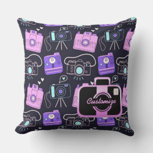 Purple & Pink Shutter Bug Retro Cameras Pillow