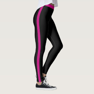 Purple Pink Side Stripe Black Leggings