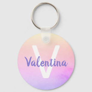 Purple Pink Soft Fading Ombre Rainbow Watercolor Keychain