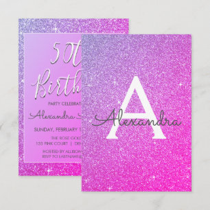 Purple Pink Sparkle Glitter 50th Birthday Party Invitation