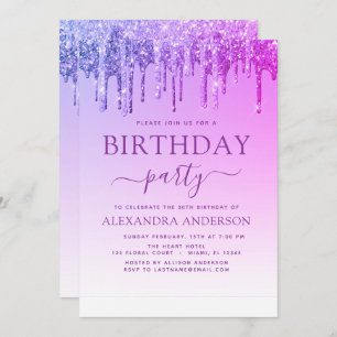 Purple Pink Sparkle Glitter Any Age Birthday Invitation
