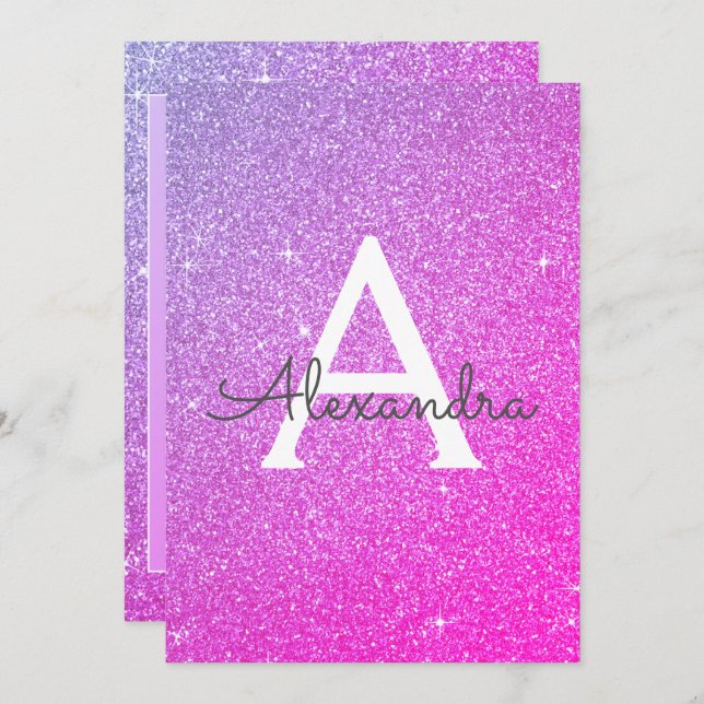 Purple Pink Sparkle Glitter Baptism Invitation (Front/Back)