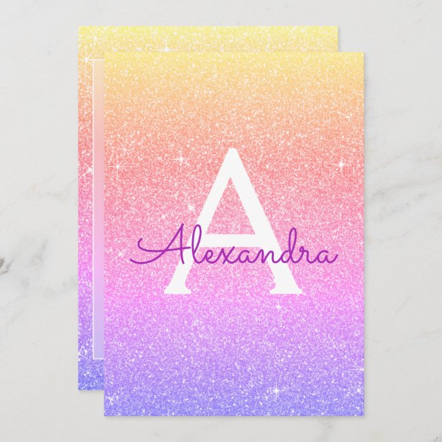 Purple Pink Sparkle Glitter Baptism Invitation (Front/Back)