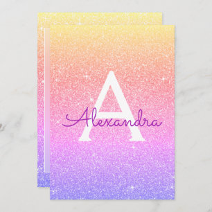 Purple Pink Sparkle Glitter Baptism Invitation