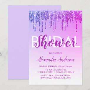 Purple Pink Sparkle Glitter Bridal Shower Invitation
