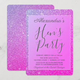 Purple Pink Sparkle Glitter Hen's Party Invitation