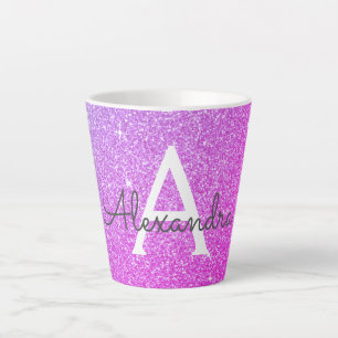 Purple Pink Sparkle Glitter Monogram Name Initial Latte Mug