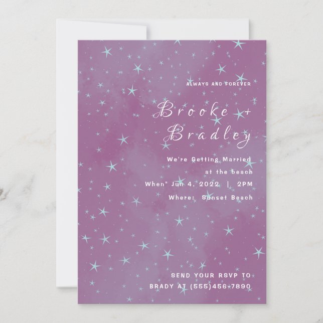 Purple Pink Starfield Wedding Invitation (Front)