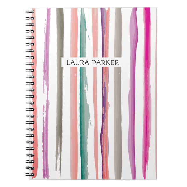 Purple Pink Striped Minimal Professional Girly Notebook (Front)