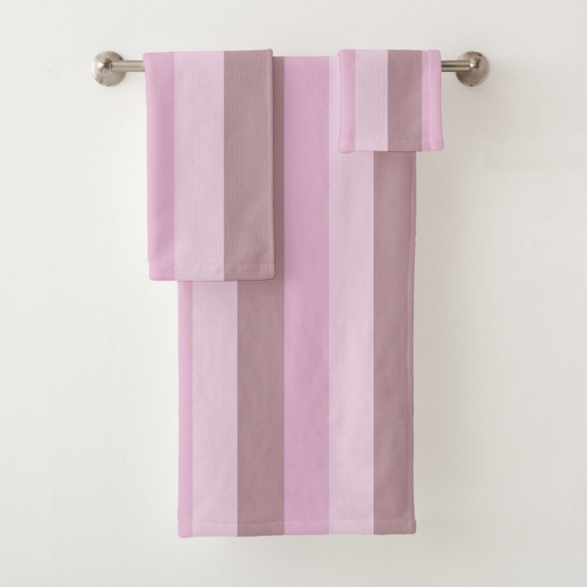Purple Pink Striped Ombre Bath Towel Set (Insitu)