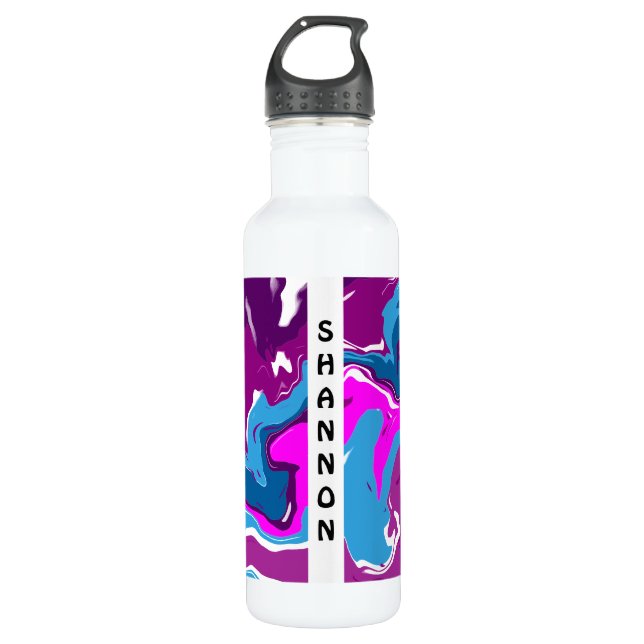 Purple, Pink Swirls Fluid Art Personalized 710 Ml Water Bottle (Front)