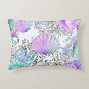 Purple Pink Teal And White Seashells Accent Pillow