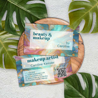 Purple Pink Teal Aqua Blue Gold Marble Art Pattern Business Card