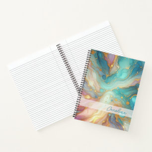 Purple Pink Teal Aqua Blue Gold Marble Art Pattern Notebook