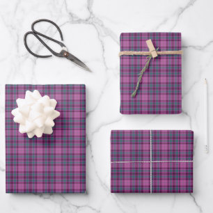 Purple Pink Teal Black Plaid Tartan Wrapping Paper Sheet