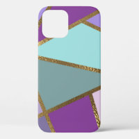 Purple Pink Teal Turquoise & Bronze Gold Geometric