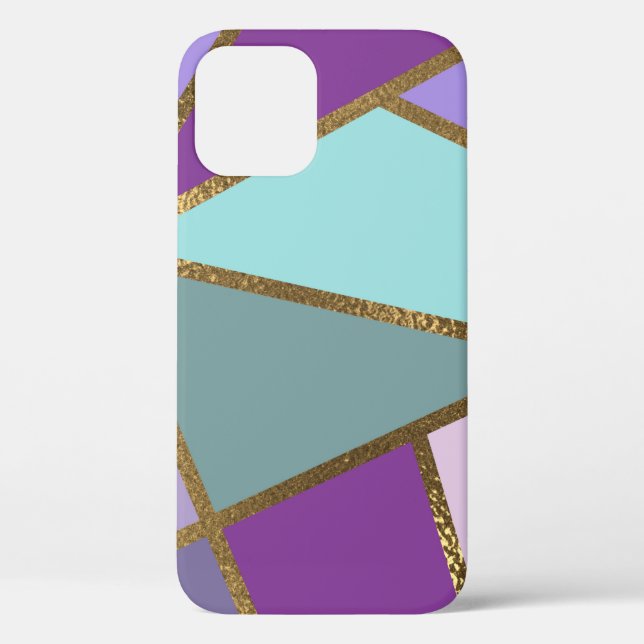 Purple Pink Teal Turquoise & Bronze Gold Geometric Case-Mate iPhone Case (Back)