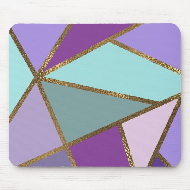 Purple Pink Teal Turquoise & Bronze Gold Geometric Mouse Pad (Front)