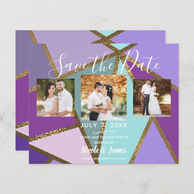 Purple Pink Teal Turquoise & Bronze Gold Wedding (Front/Back)