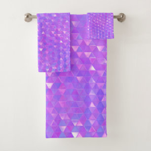 Purple Pink Trendy Triangles Geometric Pattern Bath Towel Set