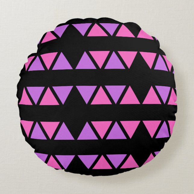 Purple Pink triangle Pattern Round Pillow (Front)
