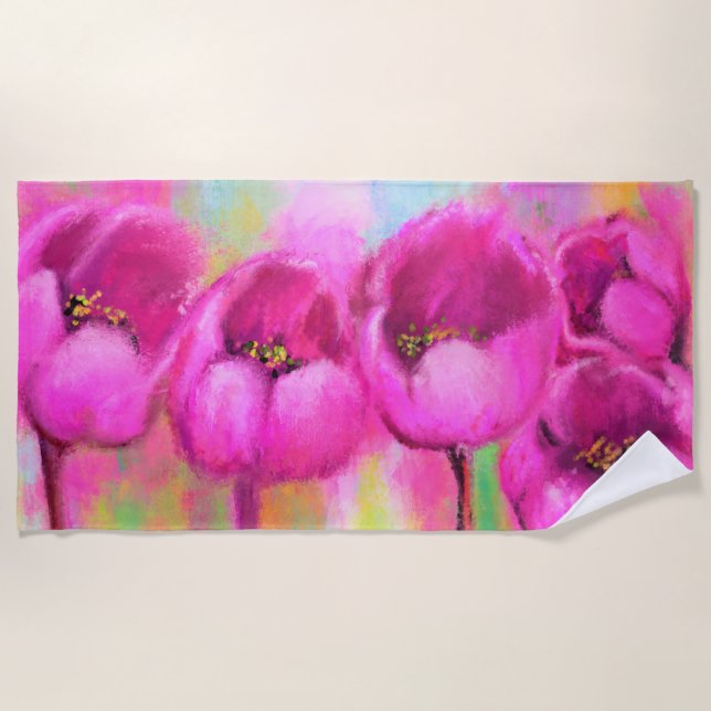 Purple Pink Tulips Beach Towel (Front)