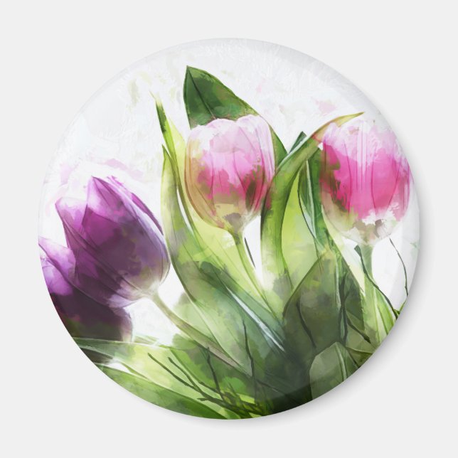 Purple & Pink Tulips Magnet (Front)