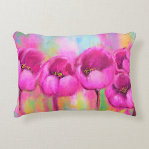 Purple Pink Tulips - Spring Art Original Painting Accent Pillow