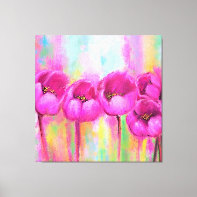 Purple Pink Tulips - Spring Art Original Painting  Canvas Print (Front)