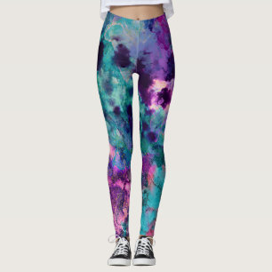Purple Pink Turquoise Blue Inky Splatter Fashion Leggings