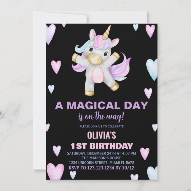 Purple Pink Unicorn Birthday Invitations (Front)
