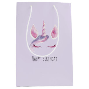 Purple Pink Unicorn Birthday Medium Gift Bag