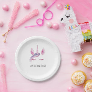 Purple Pink Unicorn Birthday Paper Plate