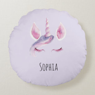 Purple Pink Unicorn Birthday Round Pillow