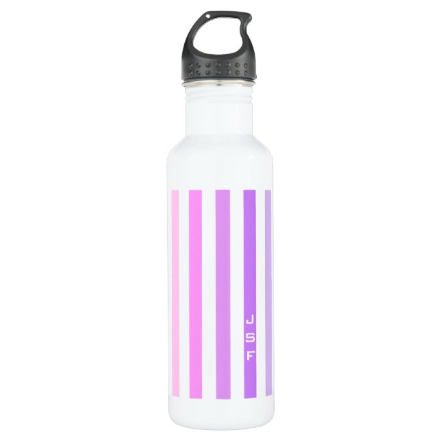 Purple & Pink Vertical Stripes Monogram 710 Ml Water Bottle (Front)