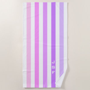 Purple & Pink Vertical Stripes Monogram Beach Towel