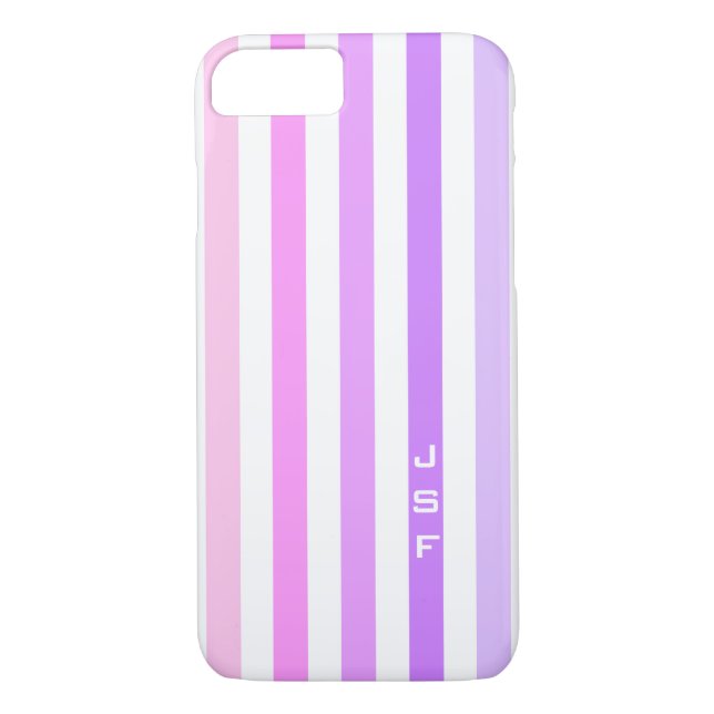 Purple & Pink Vertical Stripes Monogram Case-Mate iPhone Case (Back)