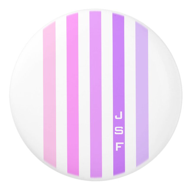 Purple & Pink Vertical Stripes Monogram Ceramic Knob (Front)