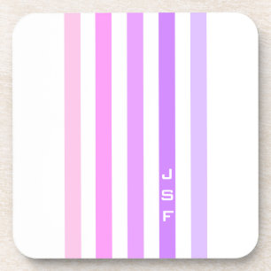 Purple & Pink Vertical Stripes Monogram Coaster
