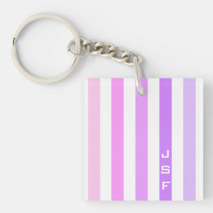 Purple & Pink Vertical Stripes Monogram Keychain