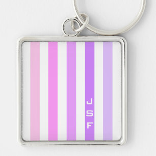 Purple & Pink Vertical Stripes Monogram Keychain