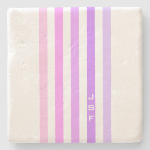 Purple & Pink Vertical Stripes Monogram Stone Coaster