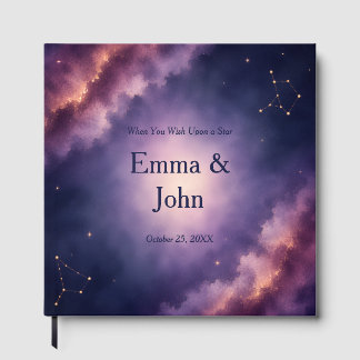 Purple Pink Watercolor Celestial Wedding Guest Book