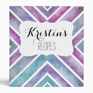 Purple Pink Watercolor Chevron Geometric Print Binder