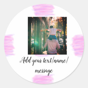 Purple pink watercolor father son dad add image te classic round sticker
