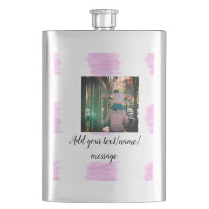 Purple pink watercolor father son dad add image te hip flask