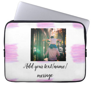 Purple pink watercolor father son dad add image te laptop sleeve