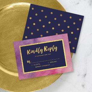 Purple Pink Watercolor Faux Gold Kindly Reply RSVP