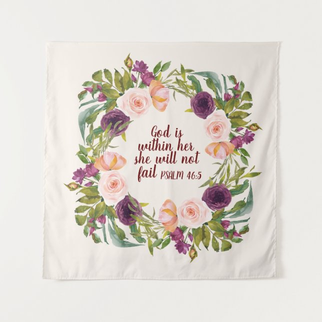 Purple Pink Watercolor Floral Christian Bible Tapestry (Front)