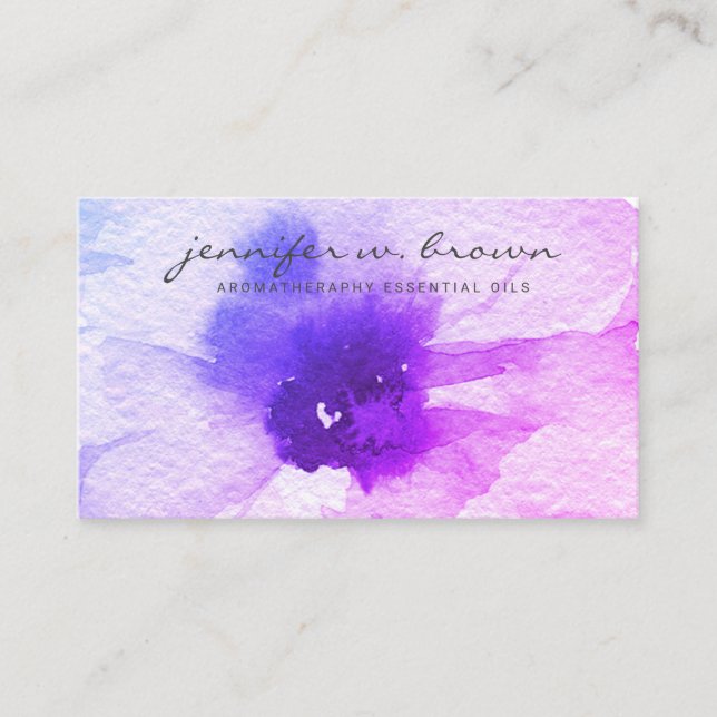 Purple pink watercolor floral Custom Business Card (Front)
